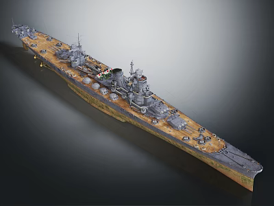 Large Detailed Historical Battleship 3D Rendering With Deck And Turrets 3d model