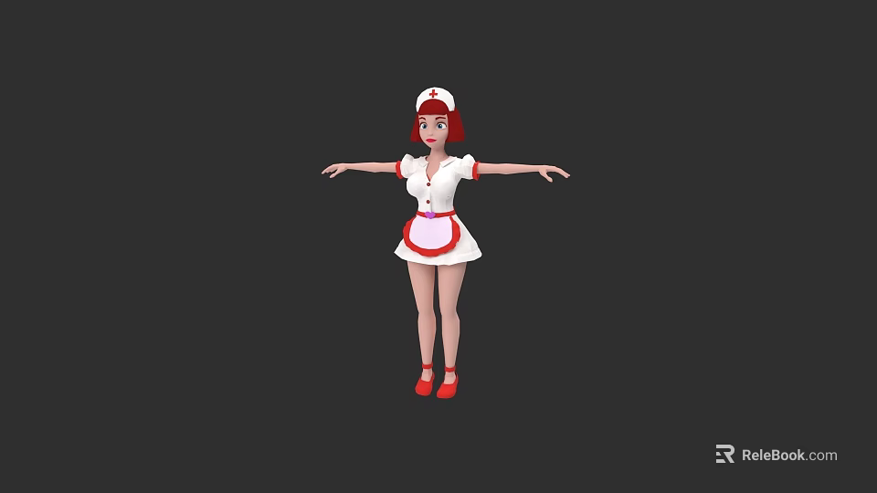Woman in Red and White Nurse Uniform with Arms Extended 3d model 