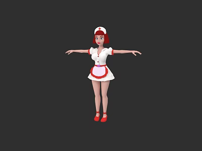 Woman in Red and White Nurse Uniform with Arms Extended 3d model