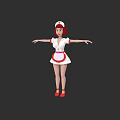Woman in Red and White Nurse Uniform with Arms Extended