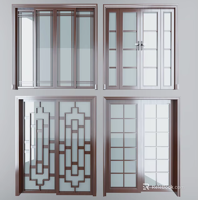 Modern Sliding Doors With Geometric Patterns Glass Panels And Metal Frames 3d model