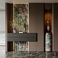 Modern Entryway Design With Decorative Wall Wooden Cabinets Marble Floor And Decorative Items