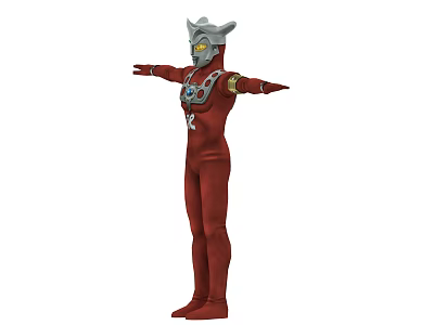 Game and Movie Character in Red Bodysuit with Silver Helmet Yellow Eyes and Outstretched Arms 3d model
