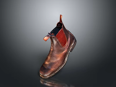 Brown Leather Chelsea Boots With Red Elastic Side Panel For Daily Wear 3d model