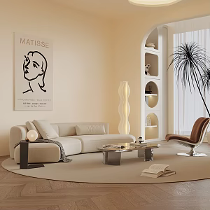 Cream wind sofa coffee table combination floor lamp hanging picture 3d model