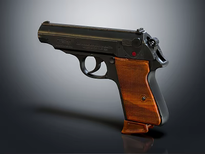 Classic Pistol With Black Metal Body And Brown Wooden Grip Design 3d model