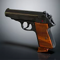 Classic Pistol With Black Metal Body And Brown Wooden Grip Design