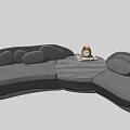 Gray Curved Sectional Sofa With Coffee Table And Clock On Top 3d model