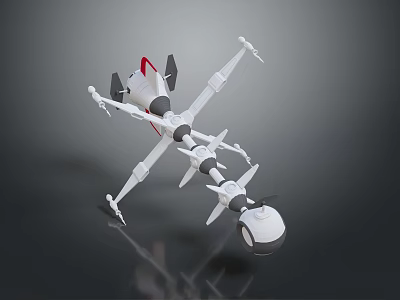 3D Model Of White And Red Mechanical Device With Multi joint Structure And Mobile Base 3d model