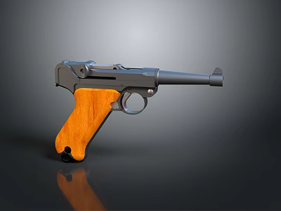 Vintage Classic Pistol With Wooden Grip Metal Frame And Retro Design 3d model