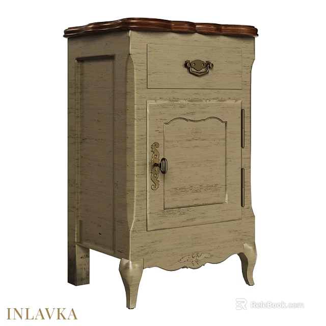 Vintage Wooden Chest of Drawers With Carved Details and Metal Handles 3d model 