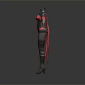 Female Warrior Armor with Red and Black Design Detailed 3D Model and Sword