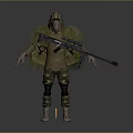 Camouflage Sniper Character With Green Leaf Disguise And Long Sniper Rifle