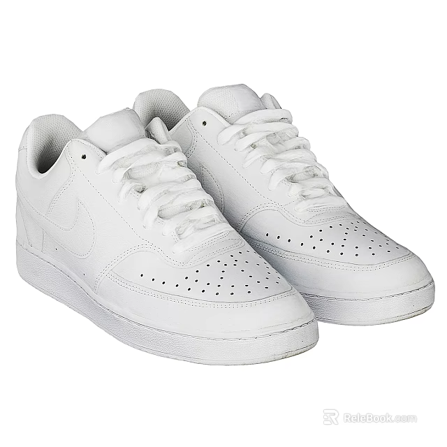 White Nike Casual Sneakers With Laces And Breathable Holes Design 3d model 