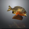 Golden Red Glow Fish Shaped Electronic LED Ornament With Red Eyes Open Mouth Wooden Base