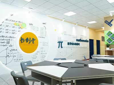 School Math Classroom With Math Formulas Pi Symbol And Geometric Learning Space 3d model