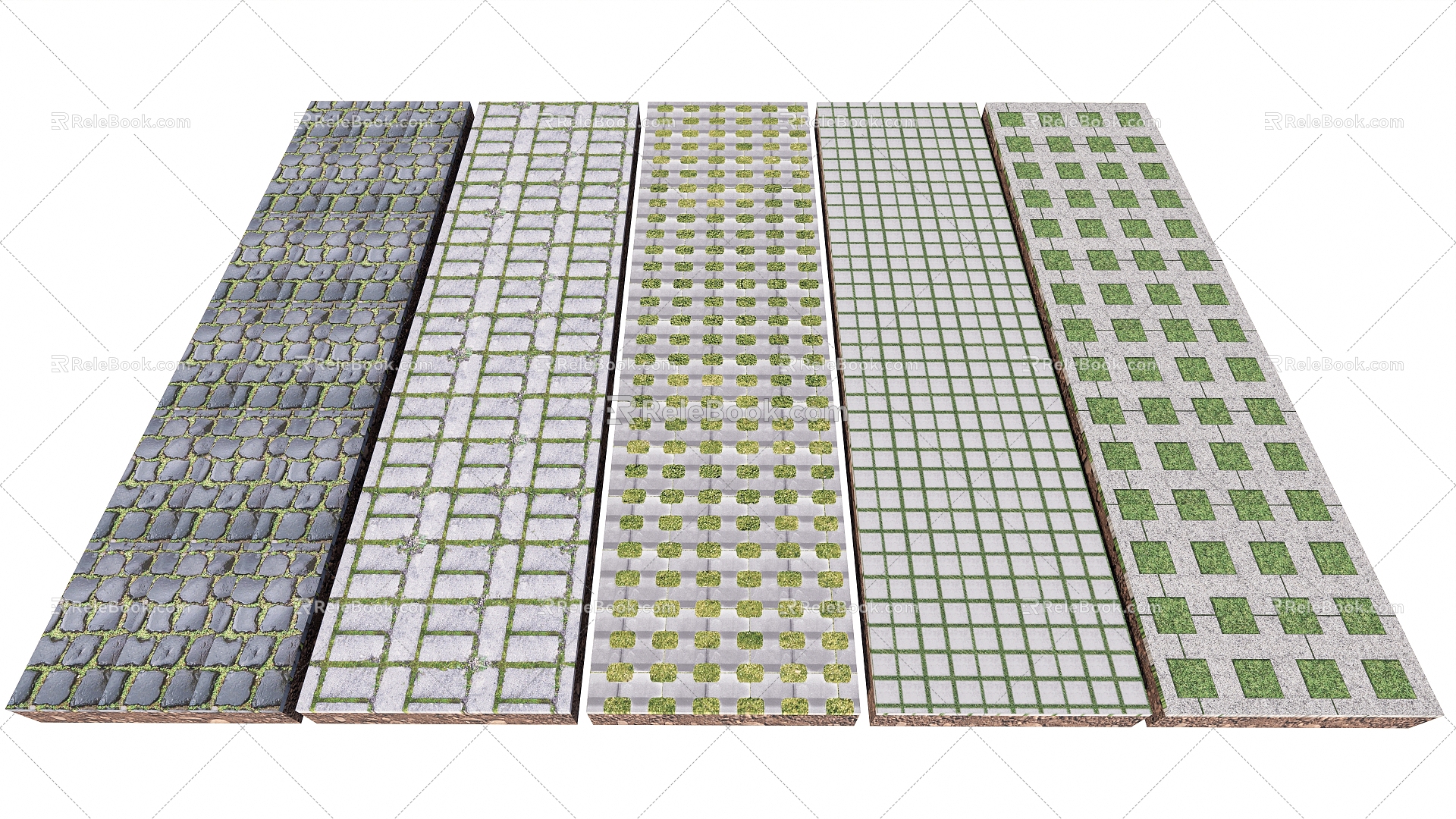 Modern grass-planting brick broken brick stone road 3d model