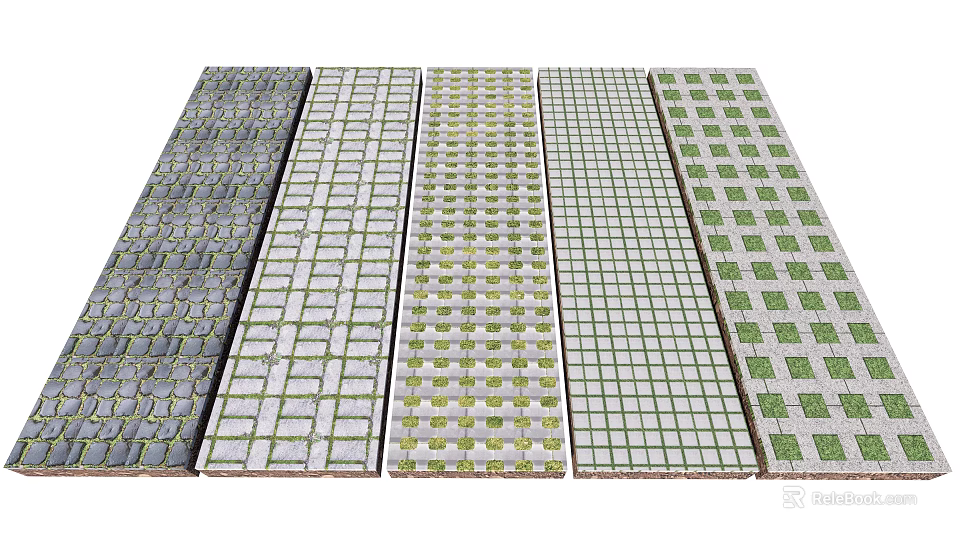 Various Patterned Floor Tiles In Gray White And Green Color Designs 3d model 