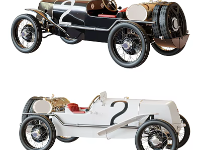 Vintage Race Cars in Black and White with Number 2 Classic Design 3d model