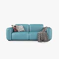 Comfortable Casual Sofa Set with Light Blue Dark Gray Featuring Pillows Throw Blanket and Ottoman 3d model