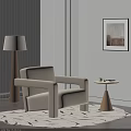 Modern Beige Armchair Interior With Floor Lamp Side Table And Wall Art