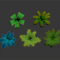 Vibrant Paper Craft Plants With Blue Green Yellow Flower Leaf Shapes On Gray Background