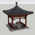 Traditional Chinese Pavilion With Tiled Roof Wooden Structure And Bench Seats