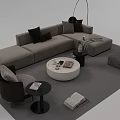Modern L shaped Sofa and Coffee Table Set with Decorative Pillows Floor Lamp and Ottoman