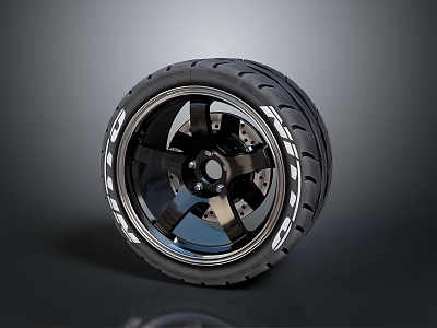 Automotive Parts High Performance Tire With Black Wheel Rim And White Lettering 3d model