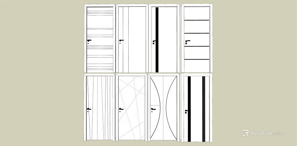 Various Hinged Door Designs With Different Panel Patterns For Interior Use 3d model 