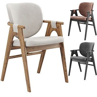 Scenario Home Single Chair Casual Chair Dining Chair Fabric Single Chair Solid Wood Single Chair 3d model