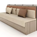 Modern Dining Room Sofa With Beige Fabric Upholstery And Brown Cushions Wooden Frame