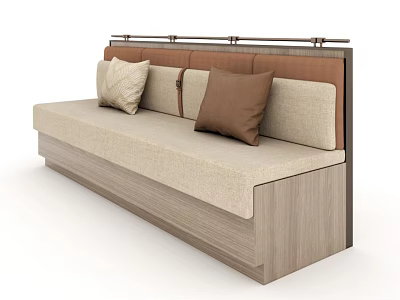 Modern Dining Room Sofa With Beige Fabric Upholstery And Brown Cushions Wooden Frame 3d model