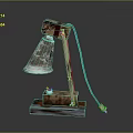 Handmade Vintage Table Lamp With Metal Shade Wooden Base And Green Wire