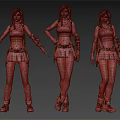 Three 3D Female Character Models With White Crop Top Black Leather Skirt And Red Boots