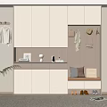 Modern Kitchen Interior With White Cabinets Hanging Racks Bench And Green Plants