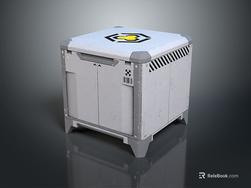 Gray cubic storage container for daily use with white lid logo side vents and label 3d model 