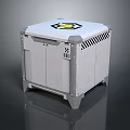 Gray cubic storage container for daily use with white lid logo side vents and label