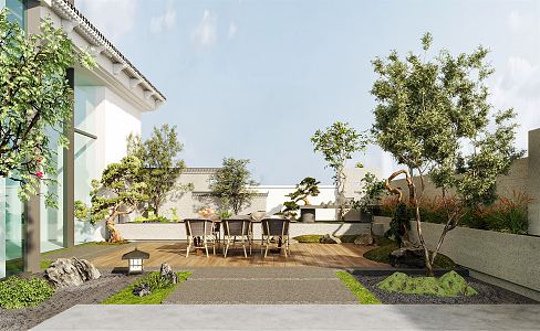 New Chinese Garden Roof Garden Leisure Terrace Garden Balcony Garden Patio Terrace Landscape Hanging Garden Roof Courtyard 3d model