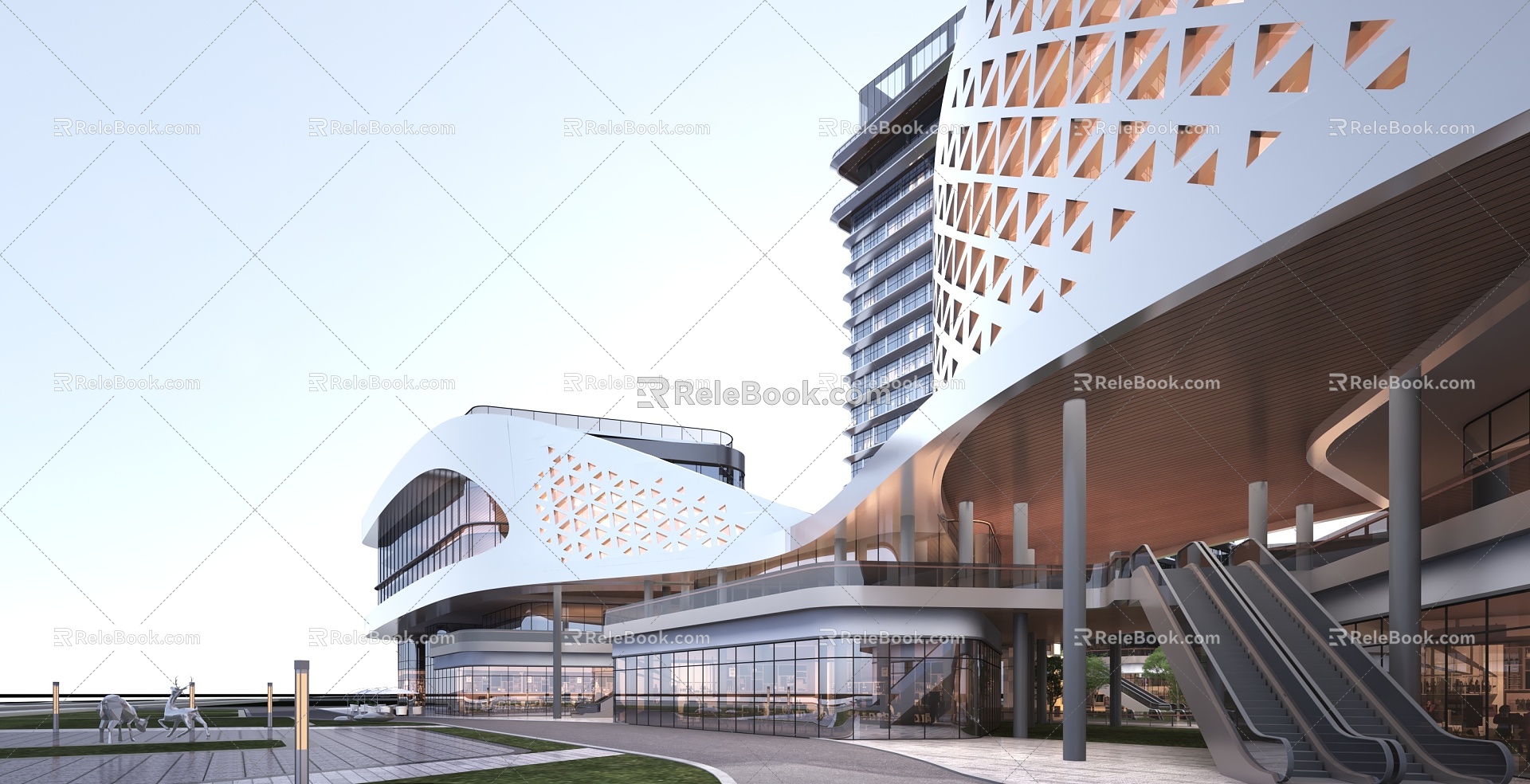 High-rise office building hotel commercial complex 3d model