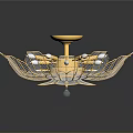 Luxurious Golden Lighting Combination with Petal Shaped Transparent Leaves and White Bulbs Chandelier Design