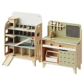 Kids Playroom Wooden Play Furniture With Slide Toy Car Chalkboard Tool Rack And Storage Drawers
