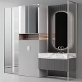 Elegant Modern Bathroom Vanity Design With Marble Countertop Oval Mirror And Ambient Lighting