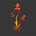 Artistic 3D Flower Model With Red Petals Yellow Stamens And Vibrant Stem