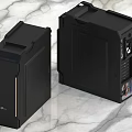 Two Sleek Black Computer Cases With Modern Design On Marble Surface