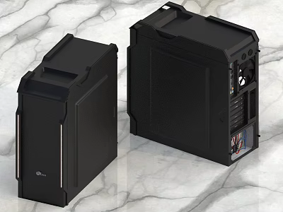 Two Sleek Black Computer Cases With Modern Design On Marble Surface 3d model