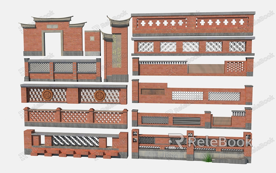 New Chinese-style Enclosure Wall Landscape Wall model