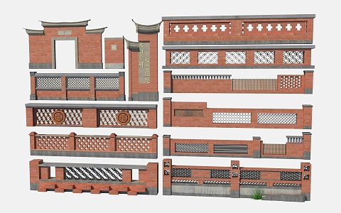 New Chinese-style Enclosure Wall Landscape Wall 3d model