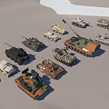 Various Military Tank Models with Different Colors and Types Displayed Together 3d model