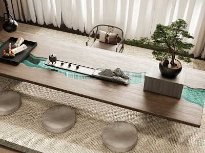 Japanese-style Tatami Tea Table Chair Combination 3d model